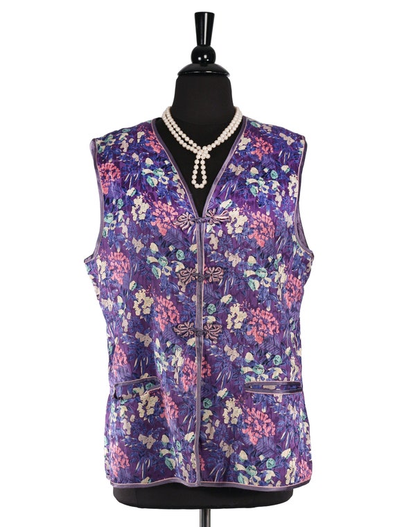 PEONY Cheongsam Vest, Garden Floral Print Smooth … - image 1