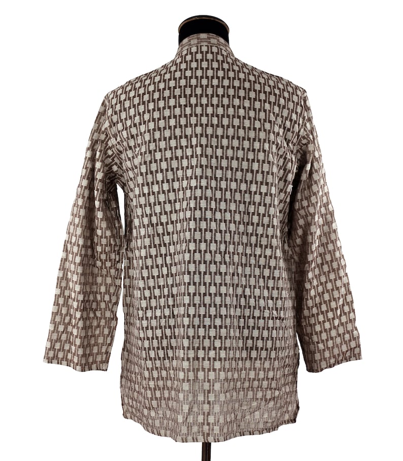 Vintage 1980/'s Silk Kurti Tunic by FABINDIA Eastern Influenced Brown Windowpane Texture Causally Hip Men/'s Perfect Summer Shirt