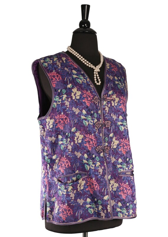 PEONY Cheongsam Vest, Garden Floral Print Smooth … - image 2