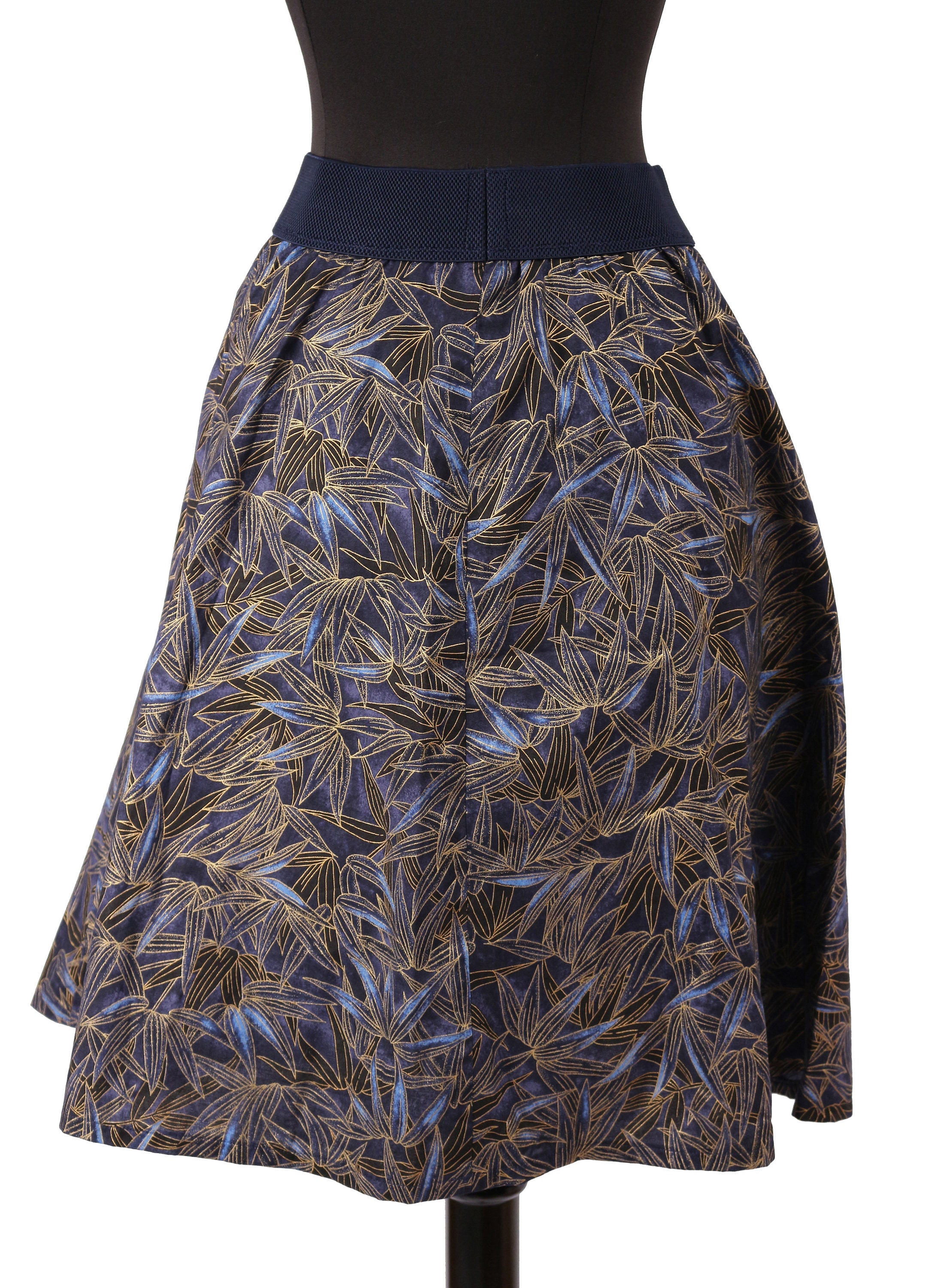 Bamboo Print Cotton Skirt Chinoiserie Theme Blue & Metallic - Etsy