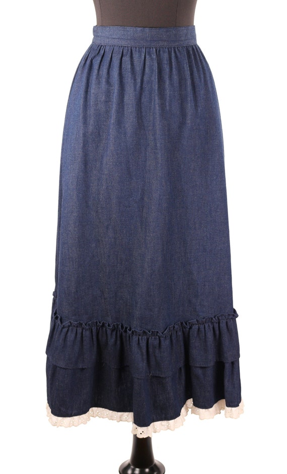 Denim & Lace 1970's PRAIRIE Skirt, Midi Length, So