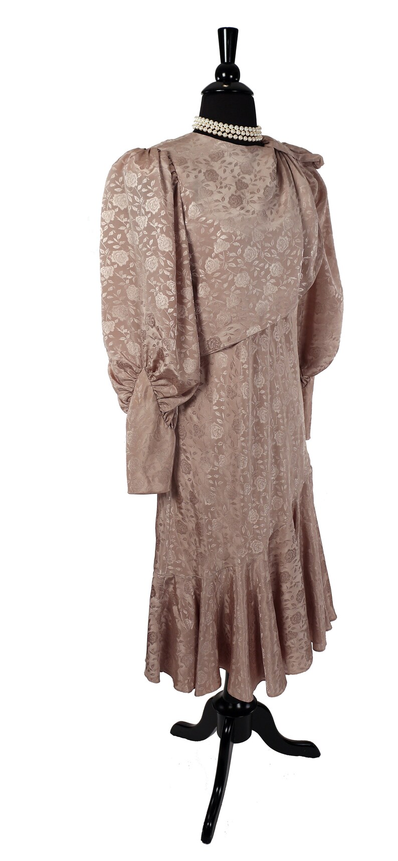 Gauntlet Cuff Trumpet Hem Nude Jacquard 1980/'s Dy/'Anne Dramatic 1 Shouldered Party Dress /& Shrug Balloon Sleeves Avant Garde Style