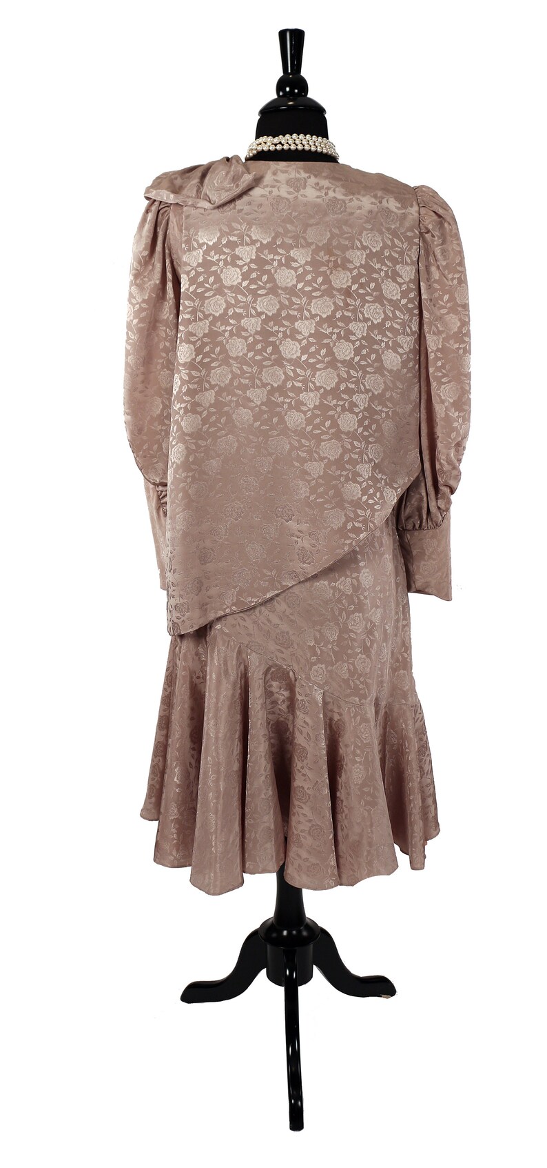Gauntlet Cuff Trumpet Hem Nude Jacquard 1980/'s Dy/'Anne Dramatic 1 Shouldered Party Dress /& Shrug Balloon Sleeves Avant Garde Style