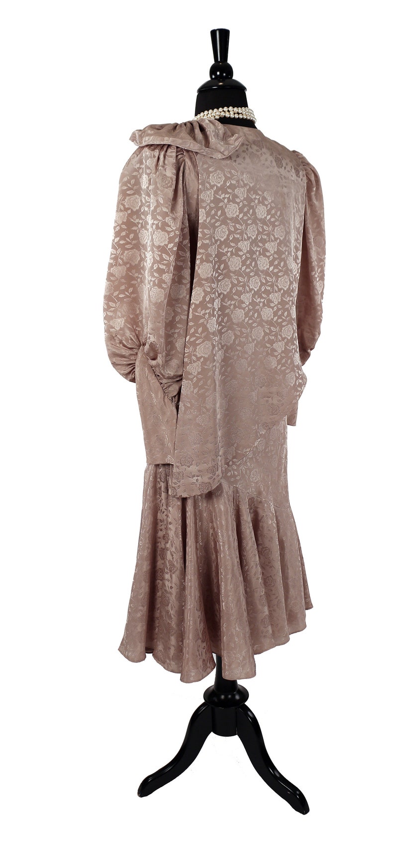 Gauntlet Cuff Trumpet Hem Nude Jacquard 1980/'s Dy/'Anne Dramatic 1 Shouldered Party Dress /& Shrug Balloon Sleeves Avant Garde Style