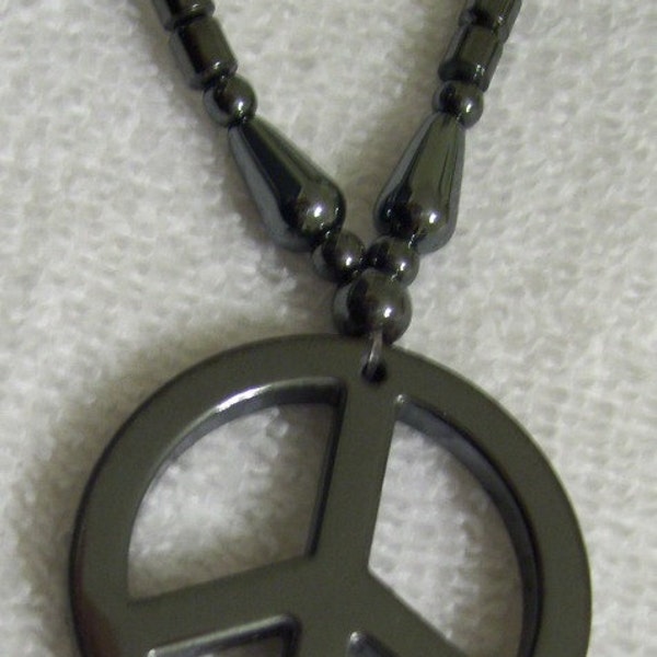 Hematite Peace Symbol Necklace
