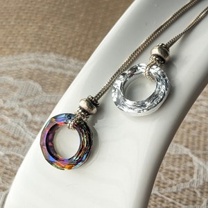 Sterling silver circle necklace,  crystal ring pendant necklace, sparkling jewelry, gift for mom, eternity necklace, holiday gift