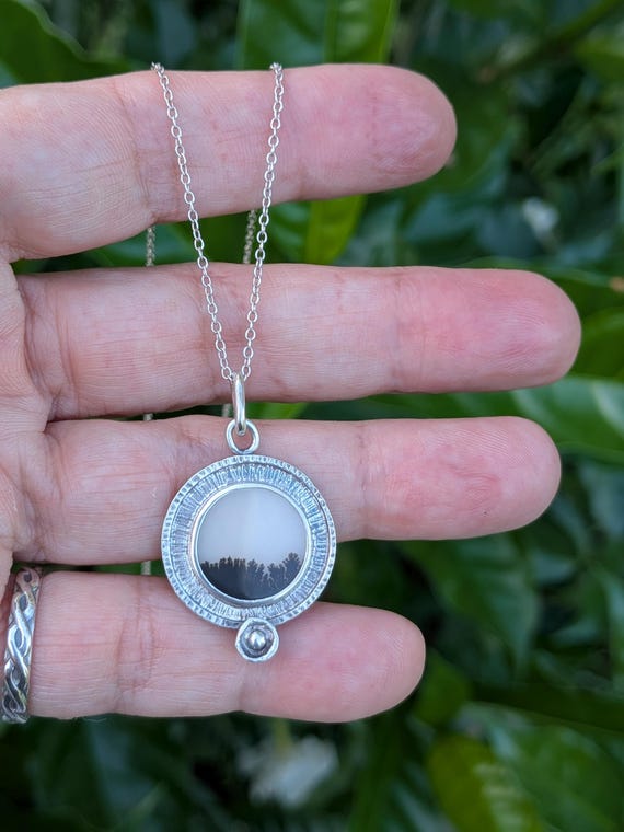 Handcrafted Sterling silver necklace with dendritic agate pendant