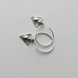 Triangle drop earrings, geometric earrings, dangle earrings, sterling silver charm hoops, minimalist silver hoops, simple triangle earrings