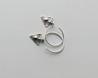 Triangle drop earrings, geometric earrings, dangle earrings, sterling silver charm hoops, minimalist silver hoops, simple triangle earrings