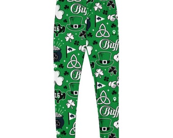 Buffalo Irish Collage, uniseks legging voor volwassenen | Groen | grafische legging | Premiumkwaliteit