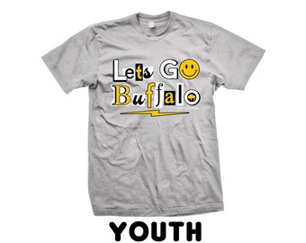 YOUTH - Lets  Go Buffalo SMILEY edition t-shirt | Heather Grey Tee | graphic t shirt | screen printed | premium shirt