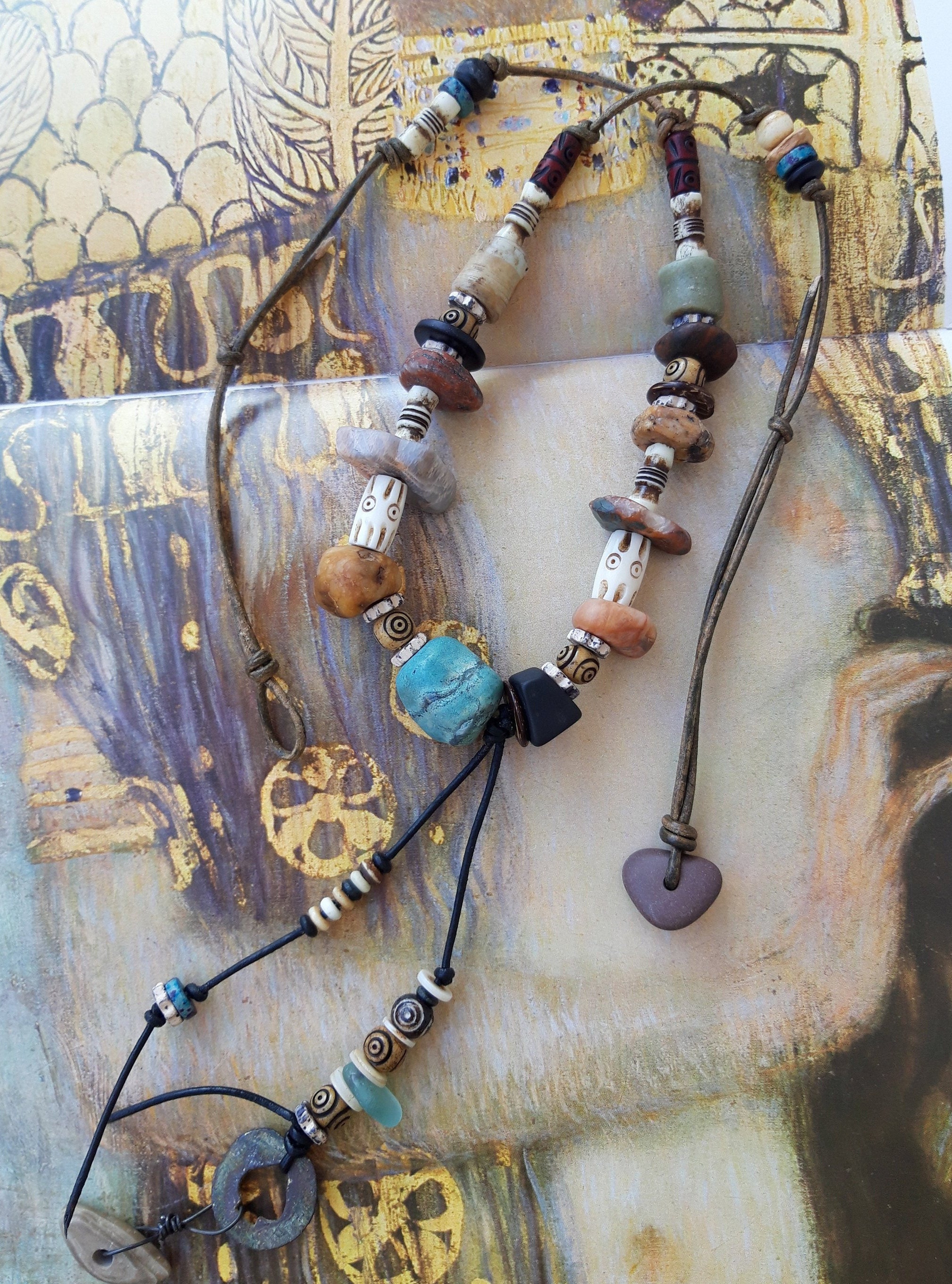 Collier Vintage En Corne Bovine Ou Bakélite – Teinte Beige Naturelle – Bijou Ancien