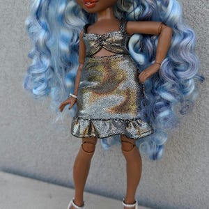 Sparkly silver mini dress for Rainbow High dolls
