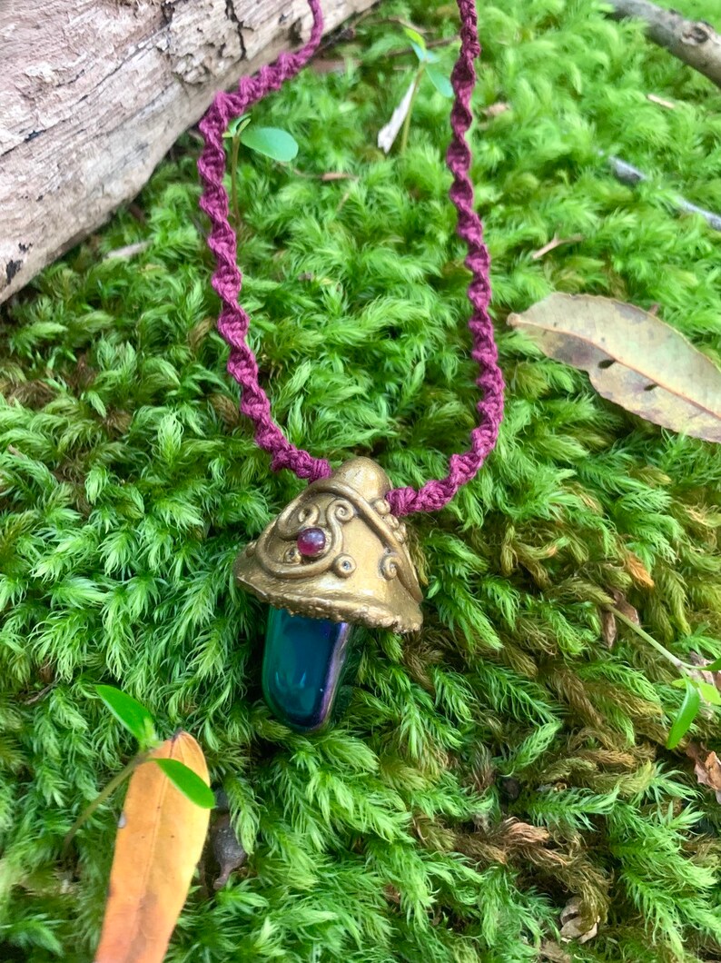MUSHROOM jewelry TOADSTOOL necklace Garnet Jewelry Rainbow Hematite PIKSI pendant