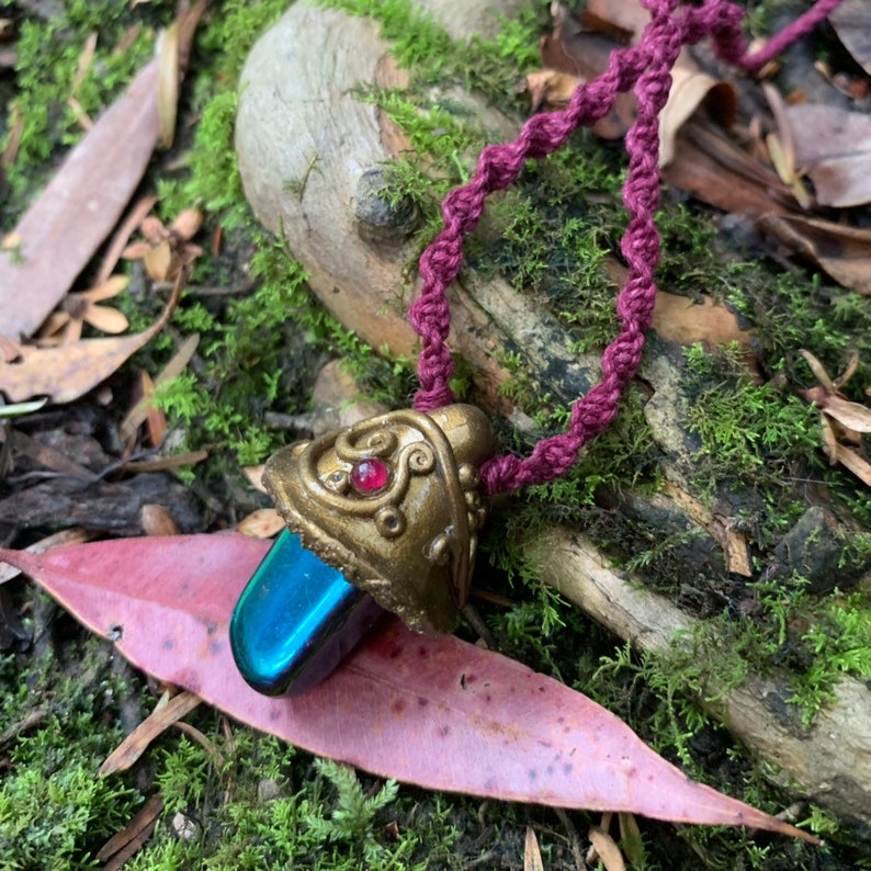 MUSHROOM jewelry TOADSTOOL necklace Garnet Jewelry Rainbow Hematite PIKSI pendant