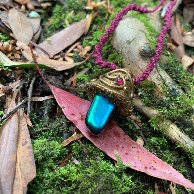 MUSHROOM jewelry TOADSTOOL necklace Garnet Jewelry Rainbow Hematite PIKSI pendant