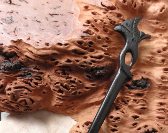 Ebony 7 Inch Long Handmade Wooden Black " Flower " Hair Stick Pic Pin Fork Bun Holder Shawl Pin Hair Accessory