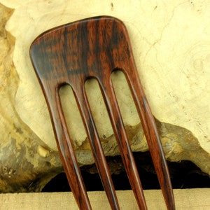 Laos Rosewood 6 Inch Four Prong Straight Hair Fork Pick Pin Comb Pic Deep Red with Dark Streaked Grain 2 5/8" wide FPL 4 5/8" Strong