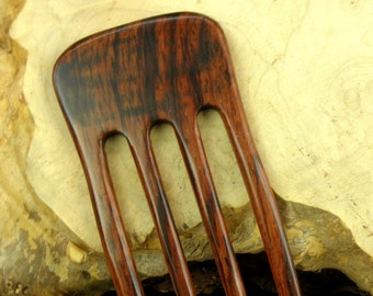 Laos Rosewood 6 Inch Four Prong Straight Hair Fork Pick Pin Comb Pic Deep Red with Dark Streaked Grain 2 5/8" wide FPL 4 5/8" Strong