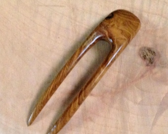 Teak  4.5 Inch Handmade Wooden Curved 2-Prong Hair Fork FPL 3.5 "  Comb Pin Pic Pick Stick which fits contour of the Head