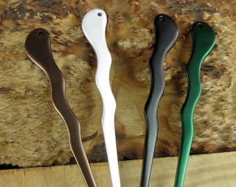 Four 6" Matte Finished Aluminum Spiral Hair Sticks ... Anodized Black Brown Dark Green silver Colors Metal hair Stick Waterproof Unbreakable