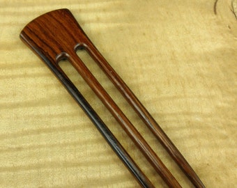 Rosewood 6 Inch Handmade Wooden Straight 3-Prong Hair Fork Pick Pin Pic Comb Stick FPL 4.5" Dark Brown Strength to Hold A Lot of Hair