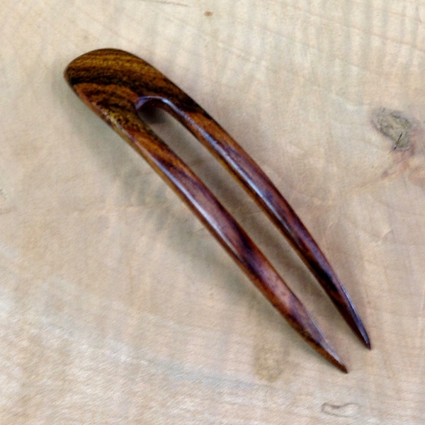 Rosewood 4.5 Inch Handmade Wooden Curved 2-Prong Hair Fork Bun Holder Pick Pin Pic Comb Stick FPL 3.5" which fits contour of the Head