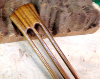 Teak 6 Inch Handmade Wooden Straight 3-Prong Hair Fork Pick Pin Pic Comb Stick FPL 4.5" Tan Brown Color Bun Holder