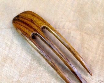 Teak  4.5 Inch Handmade Wooden Curved 3-Prong Hair Fork Pick Pin Pic Comb Stick FPL 3.5" which fits contour of the Head