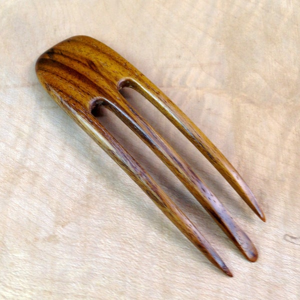 Teak  4.5 Inch Handmade Wooden Curved 3-Prong Hair Fork Pick Pin Pic Comb Stick FPL 3.5" which fits contour of the Head
