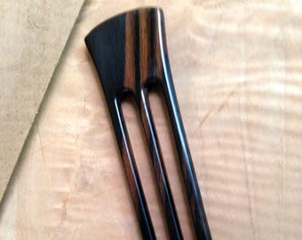 Ebony 6 Inch Three Prong Wooden Straight Hair Fork Pick Pin Pic Comb Stick FPL 4.5" Black with Dark Brown Grain 1 3/8 inch Wide