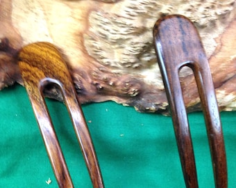 2 Rosewood 4.5 Inch Handmade Wooden Curved 2-Prong Hair Forks Picks Pins Combs Pics Sticks FPL 3.5" which fits contour of the Head