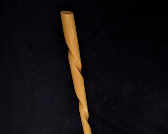 1 "Yellow Teak" 6 Inch Wooden Conical Spiral Hair Stick Pin Pic Fork Pick Bun Holder with Tapered Groove Running the Length of the Stick