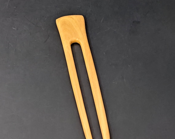 Yellow Teak 6 Inch Handmade Wooden Straight 2-Prong Hair Fork Pick Pin Pic Comb Stick FPL 4.5" with Strength to Hold A Lot of Hair