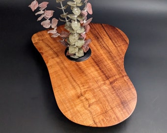 Hawaiian Curly Koa Free Form Ikebana Vase 14.5" long x 7" to 10" wide Water Holding Solid Brass w/ Black Pewter Kenzan Pin Frog. KI-072523-A