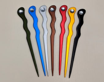 ONE Matte Finished 6" Aluminum Anodized Metal Spiral Hair Sticks  Aqua Black Brown Gold Green Red Silver Colors with Clear Rhinestone