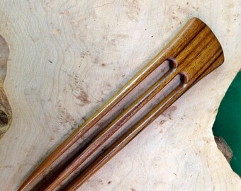 Teak 6 Inch Handmade Wooden Straight 3-Prong Hair Fork Pick Pin Pic Comb Stick FPL 4.5" Tan Brown Color Bun Holder
