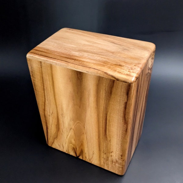 Adult Large Teak Wood Memorial Cremation Urn... 7" Wide x 4.5" Deep x 8.5" High  Solid Teak Wood LT-050223-C Brownish Tan Black stripes