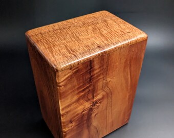 Large Curly Hawaiian Koa Wooden Memorial Cremation Urn... 7"wide x 5"deep x 9"high Wood Adult Cremation Urn Handmade in Hawaii LK-030524-D