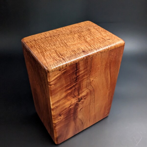 Large Curly Hawaiian Koa Wooden Memorial Cremation Urn... 7"wide x 5"deep x 9"high Wood Adult Cremation Urn Handmade in Hawaii LK-030524-D