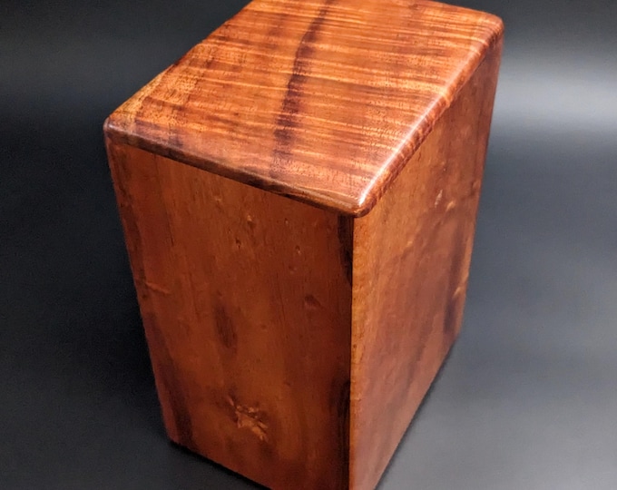 Featured listing image: Large Curly Hawaiian Koa Wood Memorial Cremation Urn... 6 1/2"wide x 5"deep x 9"high Wood Adult Cremation Urn Handmade in Hawaii LK-081125-B