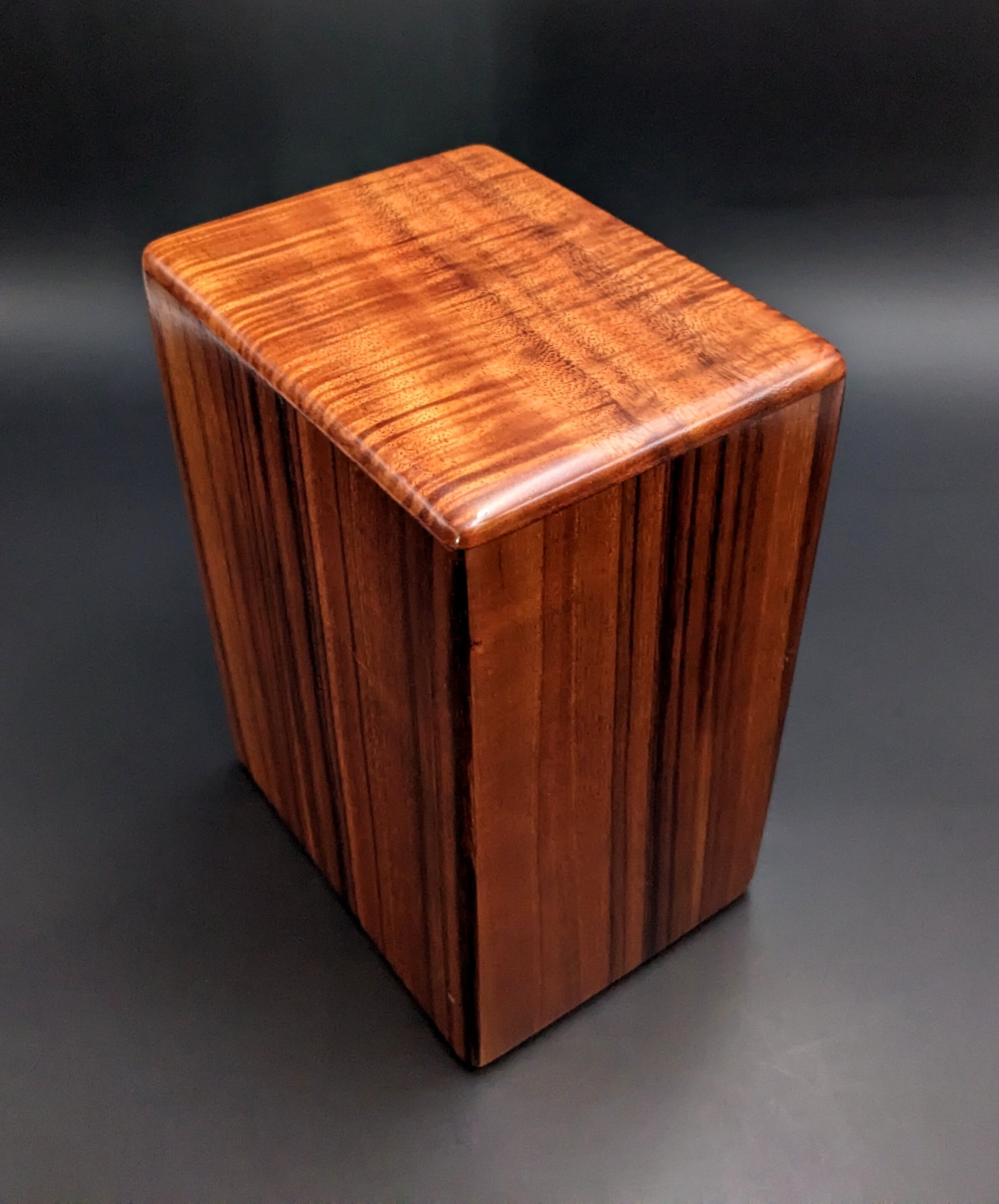 Large Curly Hawaiian Koa Wooden Memorial Cremation Urn... 7wide x 5deep