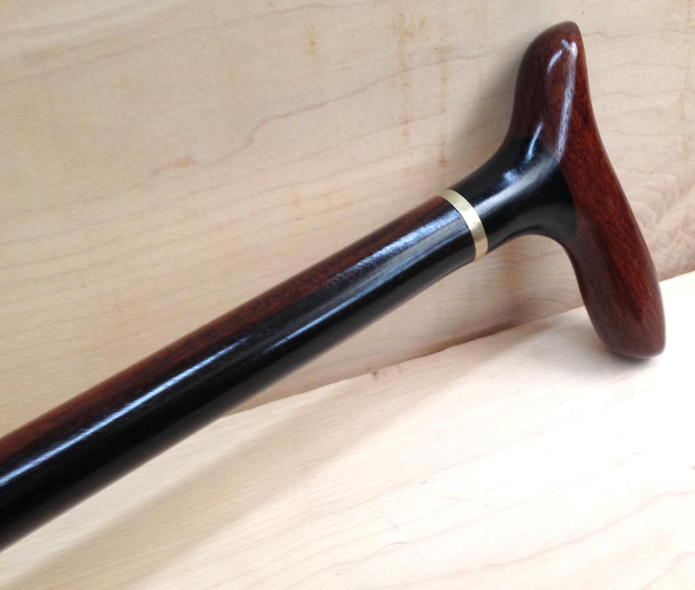 Ebony Walking Stick Cane 36 1/2 Black Dark Brown Stripes Turned Ebony