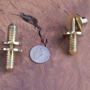 May include: Two gold-toned metal screw-in furniture leg tips with a threaded shaft and a flat base.