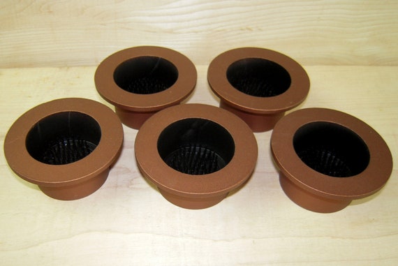 Antique Copper Aluminum Water Holding Floral Arranging 3" Lip Cups Fits 2" Hole Black Inside Pin Frogs Kenzan Japanese Ikebana Vases