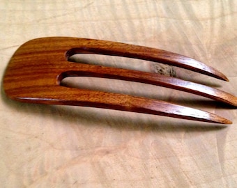 Rosewood 4.5 Inch Handmade Wooden Curved 3-Prong Hair Fork Pick Pin Comb Pic Stick FPL 3.5" Brown which fits contour of the Head