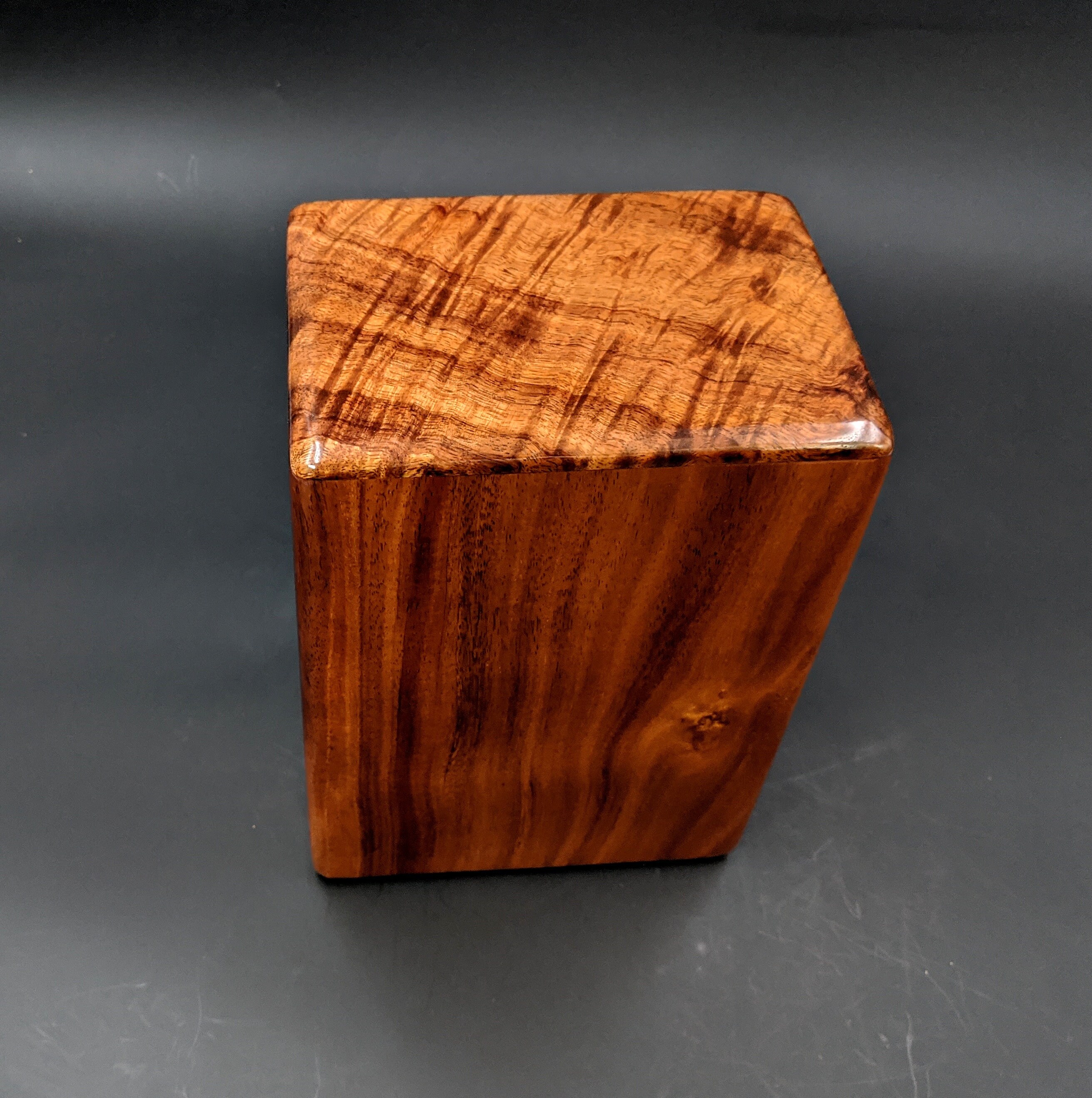 Large Curly Hawaiian Koa Wooden Memorial Cremation Urn... 7wide x 5deep