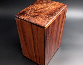Large Curly Hawaiian Koa Wood Memorial Cremation Urn... 6 1/2"wide x 5"deep x 9"high Wood Adult Cremation Urn Handmade in Hawaii LK-081125-A
