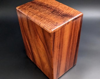 Large Curly Hawaiian Koa Wood Memorial Cremation Urn... 6 3/4"wide x 5"deep x 9"high Wood Adult Cremation Urn Handmade in Hawaii LK-082225-B