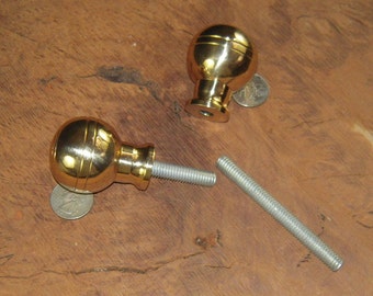 TWO (2) Cast Brass Shift  Knob Ball Cane Walking Stick Handle 1 1/2" Diameter 2"H  3 1/2"  3/8" x 16 Threaded Rod Your Shaft Gear Shift Knob